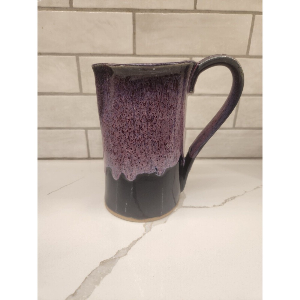 Bay Pottery Virginia‎ Pitcher Vintage 8 Inch Tall Purple Drip Glazed EUC
